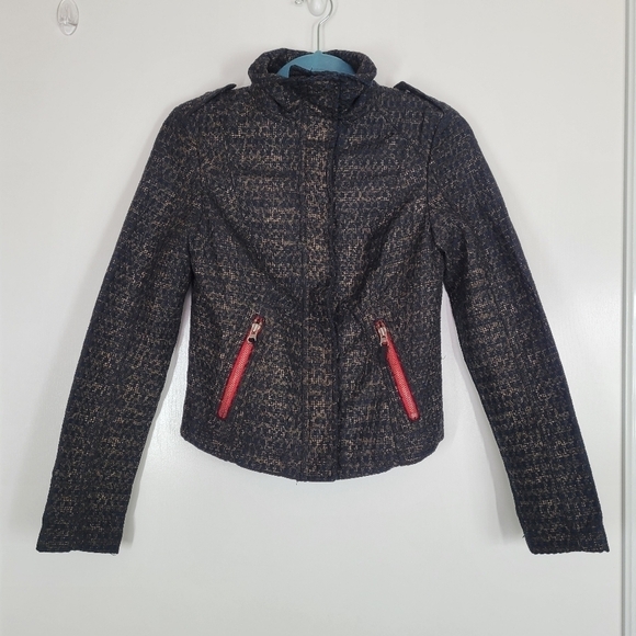 Free People‎ Houndstooth Leopard Print Moto Jacket Size 0 Grunge Animal Print - Picture 12 of 13